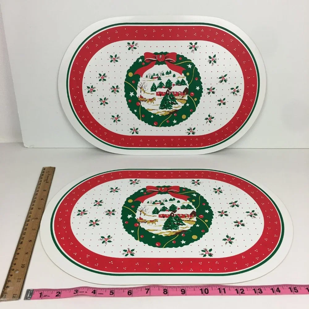 Vtg Lot of 7 Christmas Holiday Winter Vinyl Placemats Kitchen Dinner Dining READ